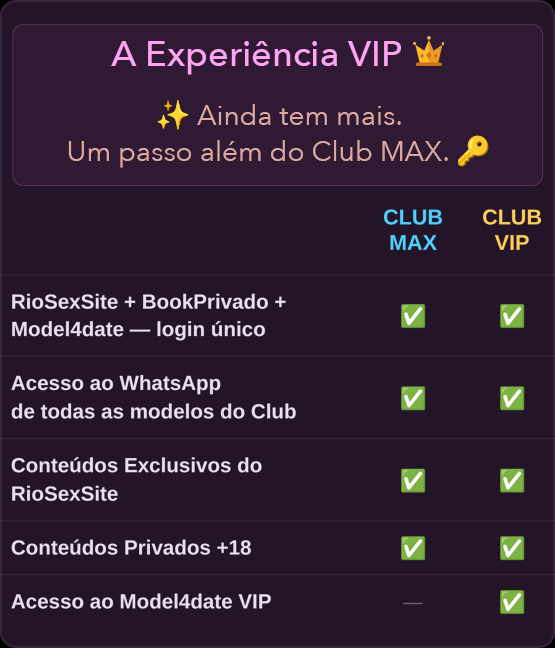 A Experiência VIP 👑
✨ Mais perfis, mais modelos, mais possibilidades.